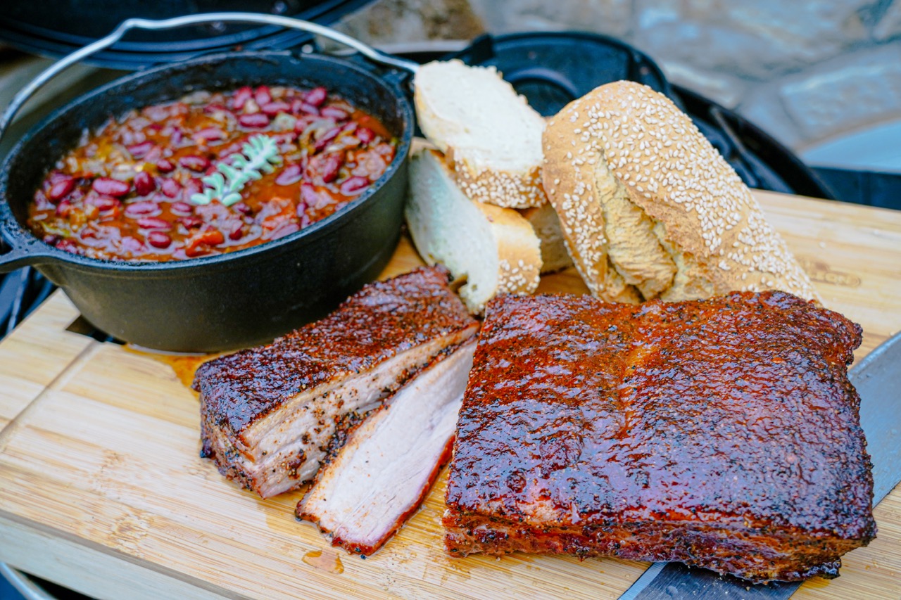 Brisket-Style Pork Belly with Cowboy Beans