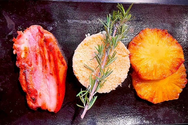 Flambéed Bacon and Pineapple with Fireball on the Griddle