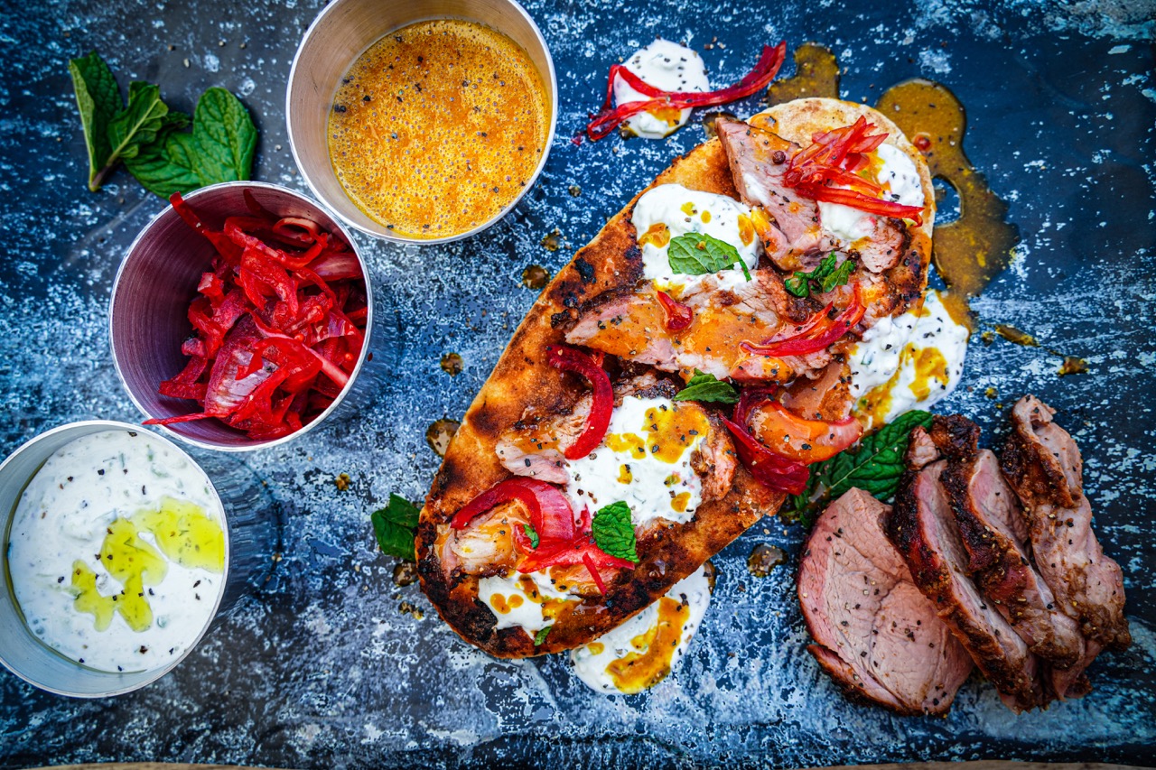 Smoked Lamb with Mandarin and Harissa Sauce