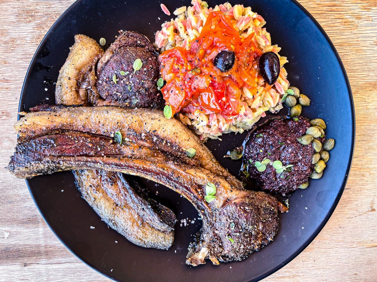 Grilled Lamb Chops with Fennel Crust and Spicy Olive Tapenade