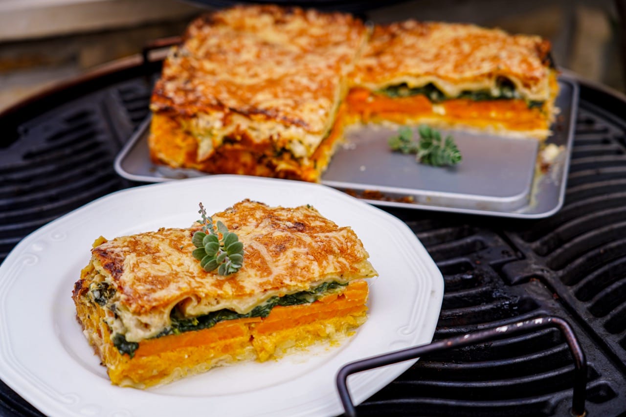 Vegetarian Lasagna on the Barbecue – with Spinach, Sweet Potatoes & Butternut Squash