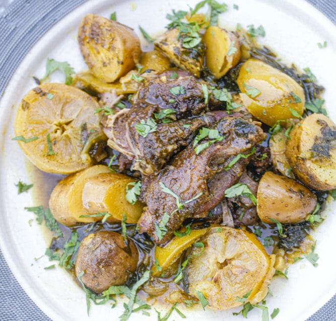 Lamb tagine with preserved lemons, honey, and cilantro