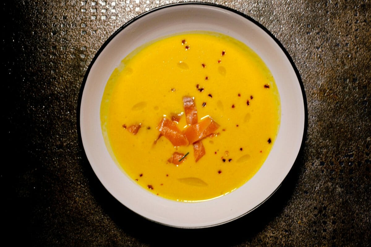 Butternut and coconut cream with smoked salmon